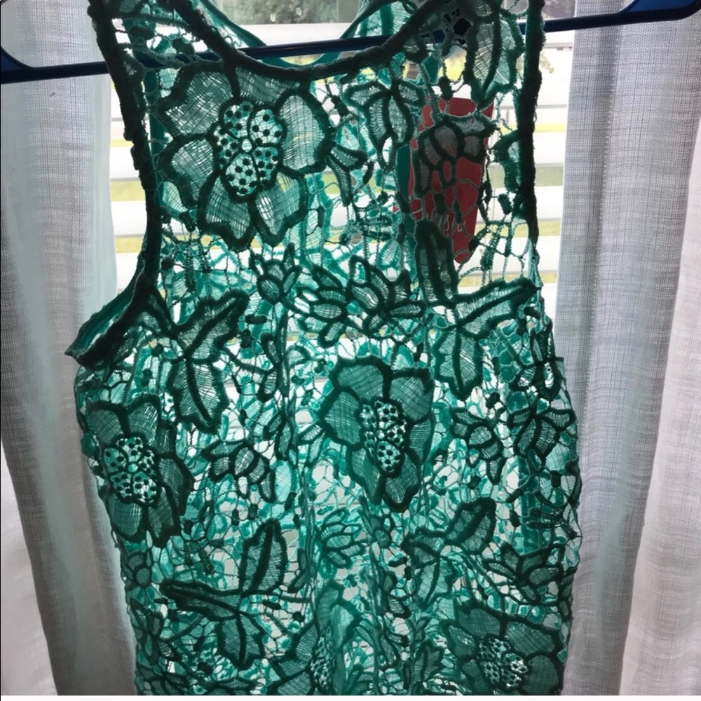 Teal lace tank